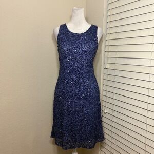 Aftershock London L fully beaded sequin indigo purple blue mermaid mini dress